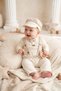 Baby Boy 3-Piece Set Ecru Strappy Trousers Bow Tie Hat Long Sleeve Cotton Holiday Special Occasion Birthday 3-18 Months - 3