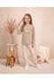 Girls & Baby Cotton Single Jersey Teddy Bear Printed Striped Plain Leg Long Sleeve Pajama Set Beige