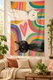 Cat and Rainbow Pattern Modern Abstract Stain Resistant Fabric Wall Covering Wall Tapestry Tapestry
