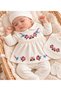 5 Piece 100% Cotton Floral Embroidered Newborn Baby Girl Hospital Discharge Bodysuit Set with Gift Box - 7