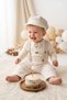 Baby Boy 3-Piece Set Ecru Strappy Trousers Bow Tie Hat Long Sleeve Cotton Holiday Special Occasion Birthday 3-18 Months