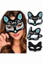 Special Edition Shooting Prop Concept Product Velvet Textured Black Cat Mask with Blue Silver Glitter Pattern - 2