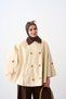 Women's Shirt Collar Double Pocket Poncho Cream