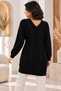 Women's Long Sleeve Front Back V-Neck Open Front Double Pockets Hair Braided Soft Elegant Casual Black Knitwear Cardigan - 3