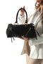 Women's Black Large Size Suede Look Shoulder Bag with Gold Metal Detail, Zipper and Tassel, Daily Handbag - 2