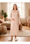New Season Beige Jacquard Shawl Collar Full Length Winter Easy Breastfeeding Design Long Sleeve Maternity Pajamas Nightgown Set of 2 - 3