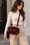 Women's Burgundy Suede Look Hand and Shoulder Bag with Adjustable Strap, Gold Zipper, Tassel Detail, Multi-Compartment, Daily Stylish Bag