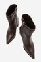 Women's Brown Leather Pointed-Toe Boots with Metal Buckle Detail and Thick Heel - 6