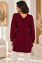Women's Long Sleeve Front Back V-Neck Open Front Double Pockets Hair Braided Soft Elegant Casual Burgundy Knitwear Cardigan - 3