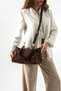 Women's Brown Large Size Suede Look Shoulder Bag with Gold Metal Detail, Zipper and Tassel, Daily Handbag - 2