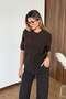 Women's Crew Neck Floral Embroidered Short Sleeve Knitwear Sweater Brown - 27K 5151 - 4