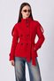 Zr Women's Stand Collar Belted Short Lined Red Cashmere Coat - 2