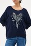 Women's Navy Blue Italian Heart Patterned Sequined Lycra Knitwear Sweater 40 - 46 Size - 2