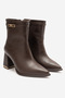 Women's Brown Leather Pointed-Toe Boots with Metal Buckle Detail and Thick Heel - 3