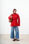 Women's Crew Neck Waist Tie Knitwear Tunic Red - 3