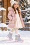 Girl's Gray Fur Snow Boots – Children's Velcro Winter Boots - 4