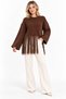 Women's Soft Textured Crew Neck Long Sleeve Tasseled Oversize Knitwear Sweater