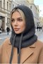 Women's Smoked Knitted Balaclava Snow Mask Lace-Up Thick Ribbed Knitwear Hooded Beanie Neck Collar - 5