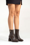Women's Brown Leather Pointed-Toe Boots with Metal Buckle Detail and Thick Heel - 7