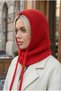 Women's Red Knitted Balaclava Snow Mask Lace-Up Thick Ribbed Knitwear Hooded Beanie Neck Collar - 4