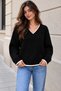 Schwarzer gestreifter Strickpullover für Damen mit V-Ausschnitt - 3