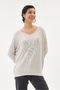 Women's Beige Italian Heart Patterned Sequined Lycra Knitwear Sweater 40 - 46 Size