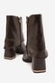 Women's Brown Leather Pointed-Toe Boots with Folded Detail and Metal Accessories, Thick Heeled Boots - 5