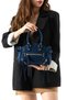 Women's Navy Blue Suede Look Hand and Shoulder Bag with Adjustable Strap, Gold Zipper, Tassel Detail, Multi-Compartment, Daily Stylish Bag - 2