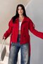 Zr Women's Stand Collar Belted Short Lined Comfortable Fit Red Cashmere Coat - 3