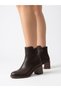 Women's Brown Thick Heeled Zippered Non-Slip Sole Daily Boots - 4