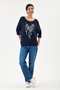 Women's Navy Blue Italian Heart Patterned Sequined Lycra Knitwear Sweater 40 - 46 Size - 5
