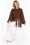 Women's Soft Textured Crew Neck Long Sleeve Tasseled Oversize Knitwear Sweater - 2