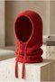 Women's Red Knitted Balaclava Snow Mask Lace-Up Thick Ribbed Knitwear Hooded Beanie Neck Collar - 6