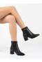 Women's Black Pointed Toe Stylish Sole Heeled Belt Buckle Detailed Zippered Boots - 4