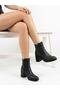 Women's Black Thick Heeled Zippered Non-Slip Sole Casual Boots - 3