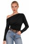 Women's Asymmetrical Collar Blouse |   Gathered and Draped Detailed Design |   Fitted Slim Fit |   Long Sleeves |   Scuba Crepe Knitted Fabric |   Half Pat Buttoned |   Flowing Design |   Casual Stylish Women's Tops |   Modern Elegant Blouse