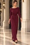 Women's Long Sleeve Madonna Collar Waist Tie Slit Detailed Viscose Two Thread Long Dress Daily Casual Stylish Dress - 5