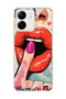 Redmi 13C Compatible Red Lip Print Transparent Phone Case