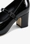 Women's Pointed Toe Thick Heeled Shoes Meaty Black Patent Leather - 5