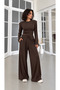 Coffee-Colored Padded Back Tie Detailed Double Set