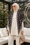 Women's Polka Dot Patterned Cashmere Textured Triangle Shawl 1310 Brown