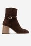 Varliye Women's Genuine Leather Boots Brown Suede Thick Block Heeled Boots - 2