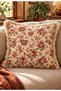 Heritage Blossom Floral and Rosehip Patterned Fringed Decorative Throw Pillow Cover Set of 4 |   Cream Tile Burgundy Vintage Decor - 5