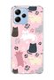Poco M6 Pro 5g Compatible Cat and Paw Pink Printed Transparent Phone Case