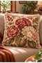 Heritage Blossom Floral and Rosehip Patterned Fringed Decorative Throw Pillow Cover Set of 4 |   Cream Tile Burgundy Vintage Decor - 6