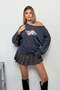 Women's Boat Neck Late Floral Printed Modal Sweatshirt Anthracite - 12472