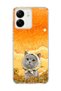 Redmi 13C Compatible Transparent Phone Case with Gray Cat and Sunflower Print and Scarf