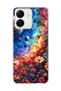 Redmi 13C Compatible Galaxy and Flowers Printed Transparent Phone Case