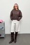 Women's Crew Neck Nyc Printed 3-Strand Sweatshirt Brown - 7184 - 3