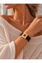 Geometric Square Plate Matte Gold Leather Magnetic Bracelet - 2